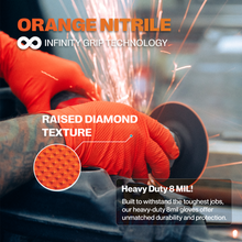 Load image into Gallery viewer, SureSafe INFINITY GRIP 8 mil Nitrile Gloves - Orange Diamond Grip