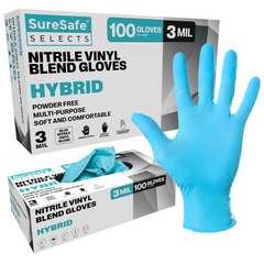 SureSafe Blue Disposable Gloves - 3MIL Hybrid Nitrile/Vinyl, 3MIL