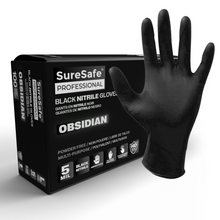 Load image into Gallery viewer, SureSafe OBSIDIAN 5 mil nitrile gloves - Black Disposable, Powder-Free
