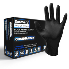 Load image into Gallery viewer, SureSafe OBSIDIAN SIX Black Nitrile Gloves - Heavy Duty Industrial, Powder Free, 6MIL
