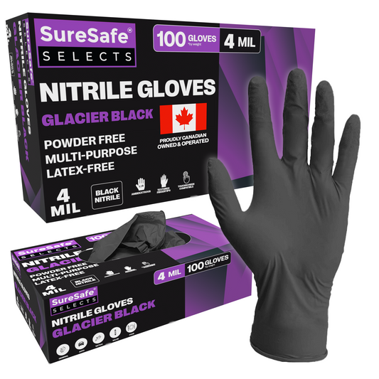 SureSafe GLACIER Black Nitrile Disposable Gloves, 4MIL