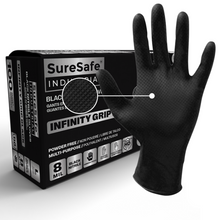 Load image into Gallery viewer, SureSafe 8 Mil Nitrile Gloves Black Disposable with Infinity Grip
