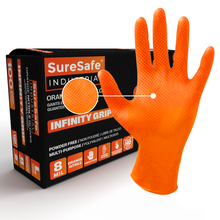 Load image into Gallery viewer, SureSafe INFINITY GRIP 8 mil Nitrile Gloves - Orange Diamond Grip
