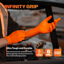 Load image into Gallery viewer, SureSafe INFINITY GRIP 8 mil Nitrile Gloves - Orange Diamond Grip
