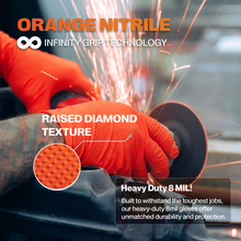 Load image into Gallery viewer, SureSafe INFINITY GRIP 8 mil Nitrile Gloves - Orange Diamond Grip
