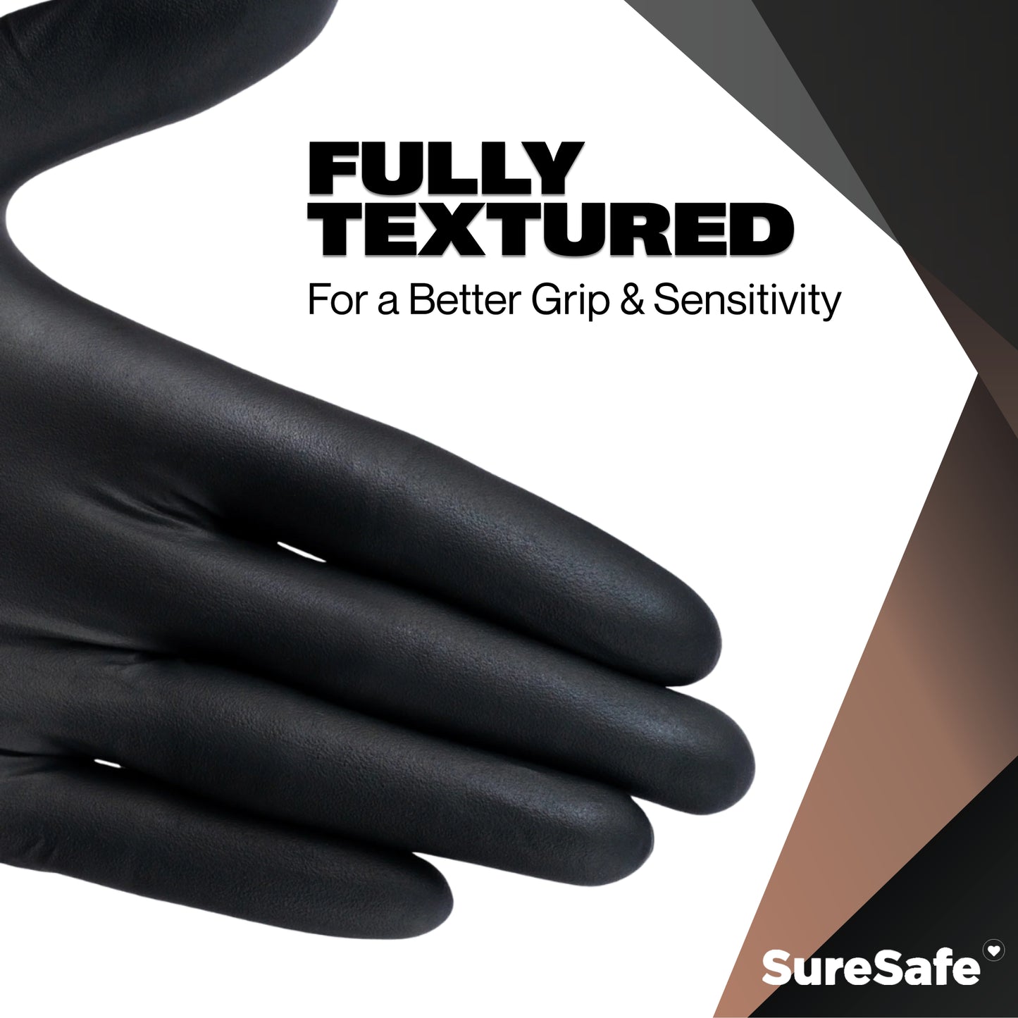 Fully textured SureSafe OBS7 heavy duty black nitrile gloves for a better grip and sensitivity in oily environments.