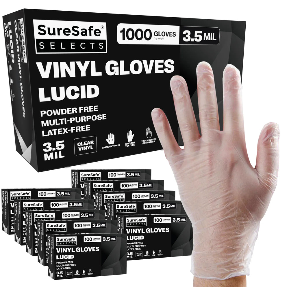 SureSafe Lucid 4MIL Clear Vinyl Gloves, Latex Free Disposable - 1000 Count