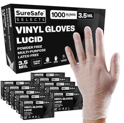 SureSafe Lucid 4MIL Clear Vinyl Gloves, Latex Free Disposable - 1000 Count