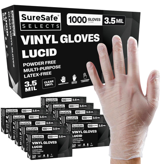 SureSafe Lucid 4MIL Clear Vinyl Gloves, Latex Free Disposable - 1000 Count