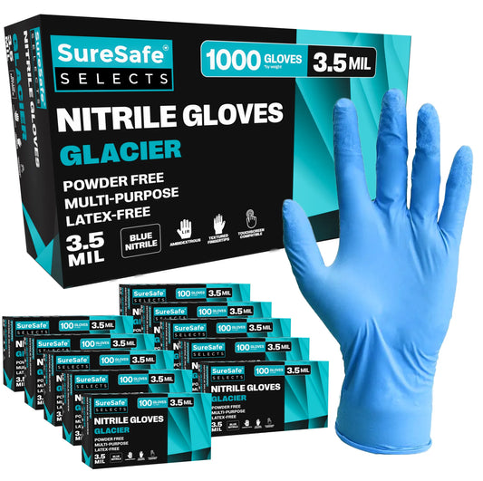 SureSafe Glacier Blue Nitrile Blend Gloves - 3.5 Mil, Powder-Free - 1000 Count