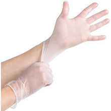 Load image into Gallery viewer, a clear Intco Basic Vinyl Exam Glove, used for medical examinations and disposable protective purposes
