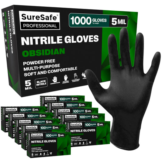 SureSafe OBSIDIAN Heavy Duty Black Nitrile Gloves - 5 Mil, Stretch - 1000 Count