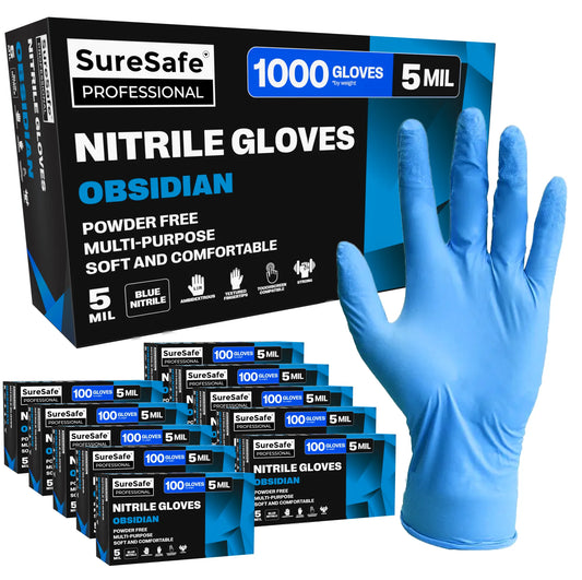 SureSafe OBSIDIAN Blue Nitrile Gloves - 5 Mil, Powder-Free - 1000 Count