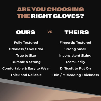 Comparison chart showing SureSafe OBS7 features like odorless, true to size, and durable versus other brands.