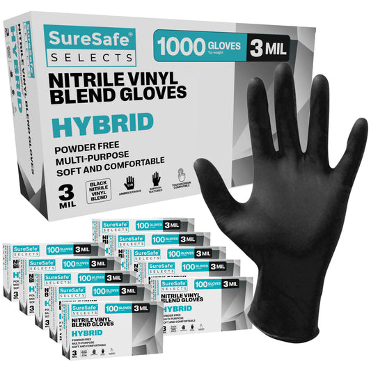 SureSafe Hybrid Black Nitrile Blend Gloves - 3 Mil, Powder-Free - 1000 Count