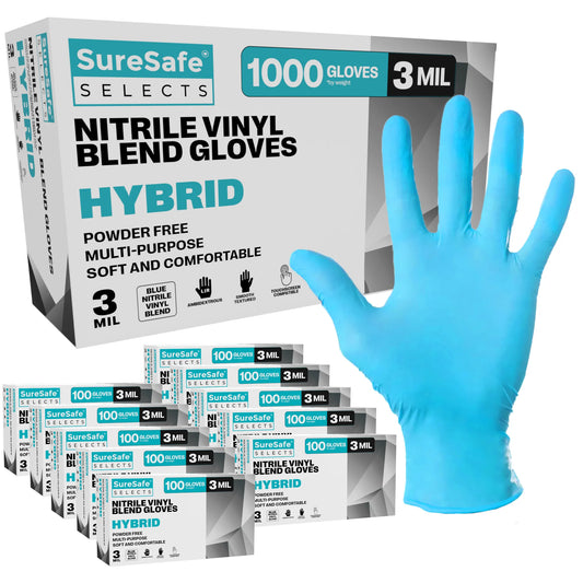 SureSafe Blue Nitrile Blend Gloves - 3 Mil, Powder-Free, Stretch - 1000 Count