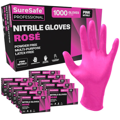 SureSafe Rosé Pink Nitrile Gloves - 3.5 Mil, Powder-Free - 1000 Count