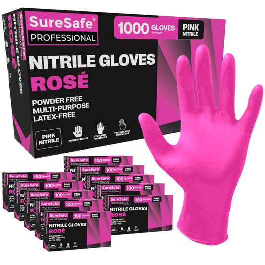 SureSafe Rosé Pink Nitrile Gloves - 3.5 Mil, Powder-Free - 1000 Count