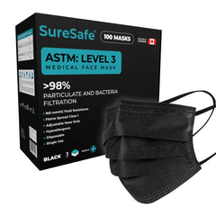 SureSafe ASTM Level 3 Medical Face Masks - 3-Ply, High Fluid Resistance - 100 Count
