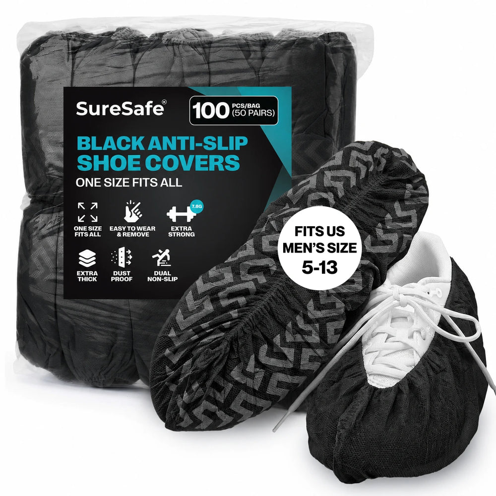 SureSafe Anti-Skid Shoe Covers (Black) - One Size Fits All 100's