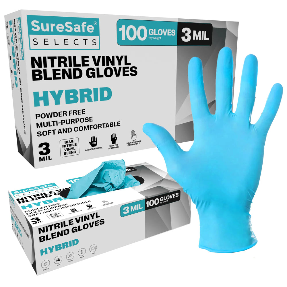 SureSafe Blue Nitrile Blend Gloves - 3 Mil, Powder-Free, Stretch - 100 Count