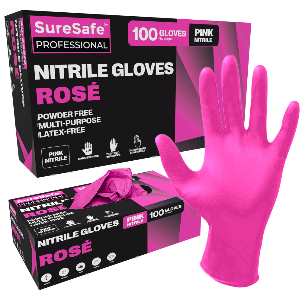 SureSafe Rosé Pink Nitrile Gloves - 4 MIL, Powder-Free - 100 Count